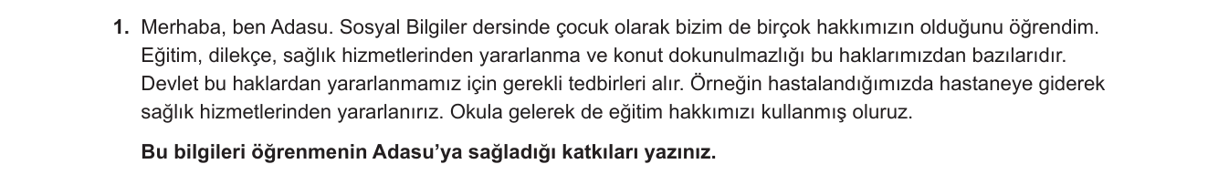 Sosyal Bilgiler sorusu 8 — Sosyal Bilgiler 5. Sınıf — Hak ve Özgürlüklerimiz / Çocuk Hakları