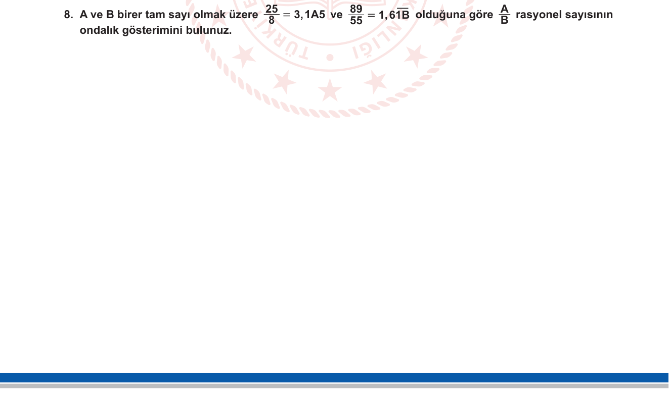 Matematik sorusu 12 — Rasyonel Sayılar — Kesirden Ondalığa Dönüşüm, Periyotlu Ondalıklar (7. Sınıf)