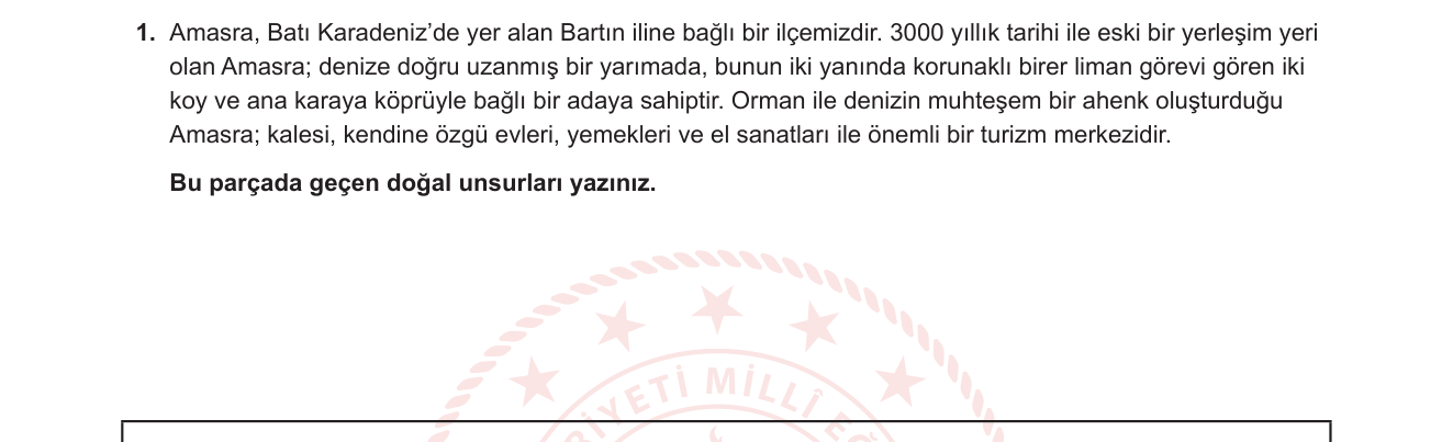 Coğrafya sorusu 7 — Doğal ve Beşeri Unsurlar — Coğrafi Kavramlar