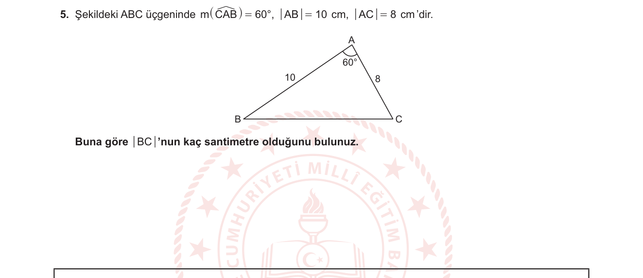 Matematik sorusu 4 — Trigonometri — Üçgende Kosinüs Kuralı (11. Sınıf)