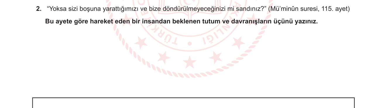 Din Kültürü ve Ahlak Bilgisi sorusu 9 — Ahiret İnancı ve İnsanın Sorumluluğu / Mü'minûn Suresi