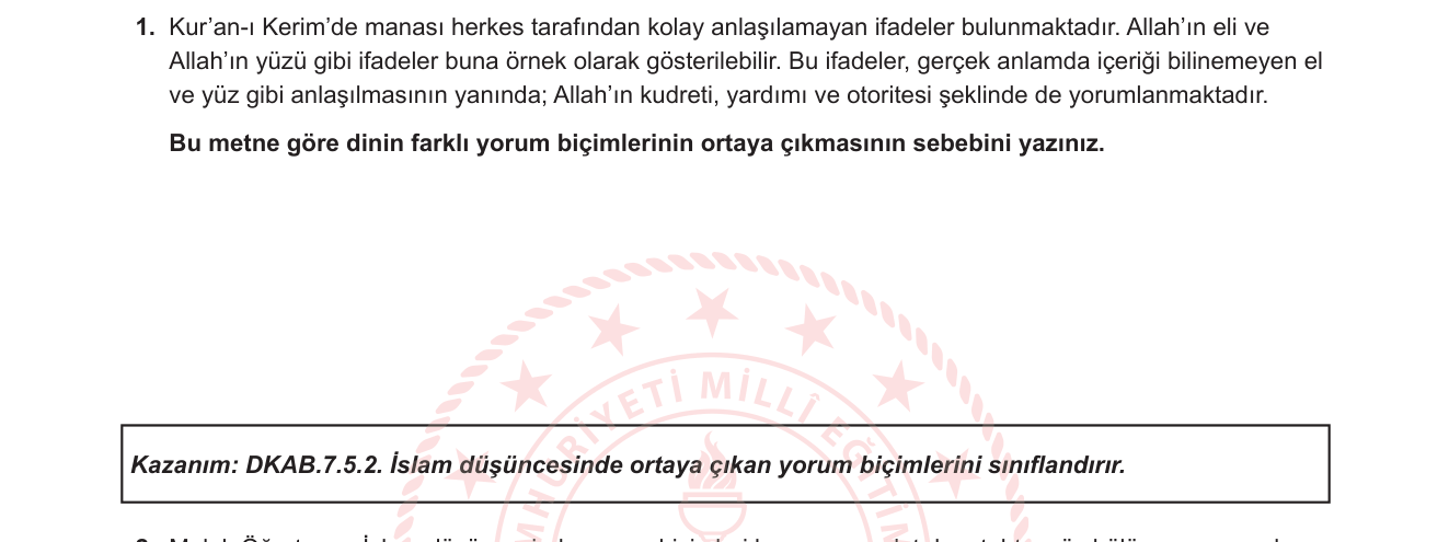 Din Kültürü ve Ahlak Bilgisi sorusu 1 — İslam Düşüncesinde Yorum Biçimleri (DKAB 7. Sınıf, Ünite 5)
