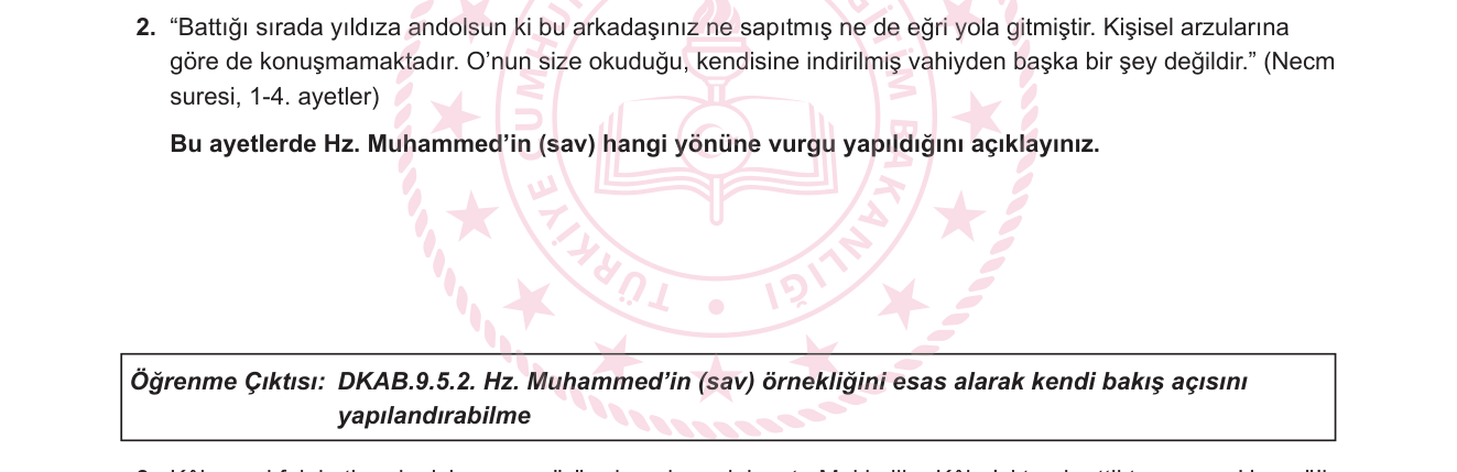 Din Kültürü ve Ahlak Bilgisi sorusu 2 — Hz. Muhammed'in (sav) Peygamberlik Yönü ve Vahyin Mahiyeti (DKAB 9. Sınıf)