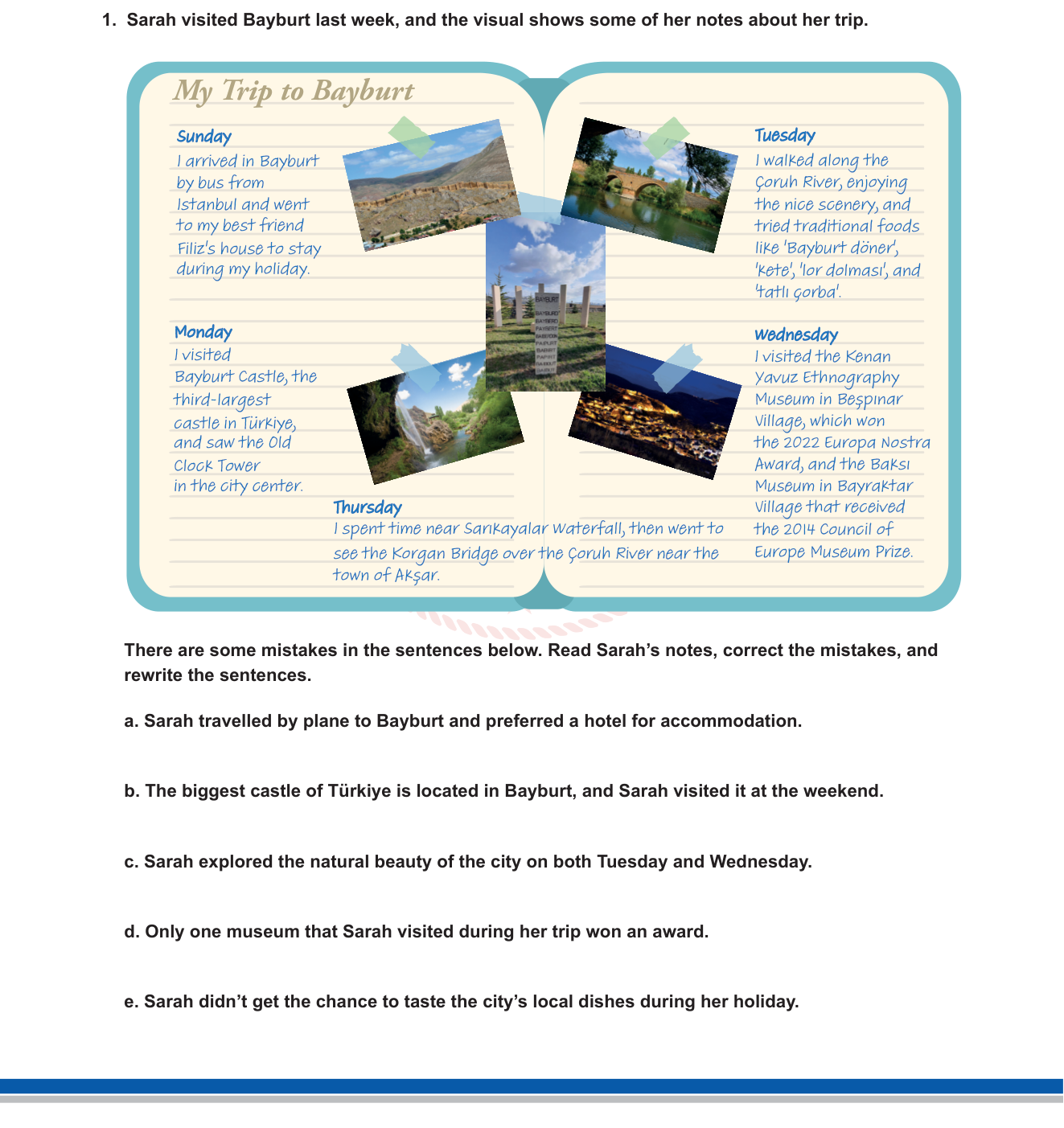 İngilizce sorusu 1 — 8. Sınıf İngilizce – Reading Comprehension / Error Correction (Okuma Anlama / Hata Düzeltme) – Travel & Tourism konusu