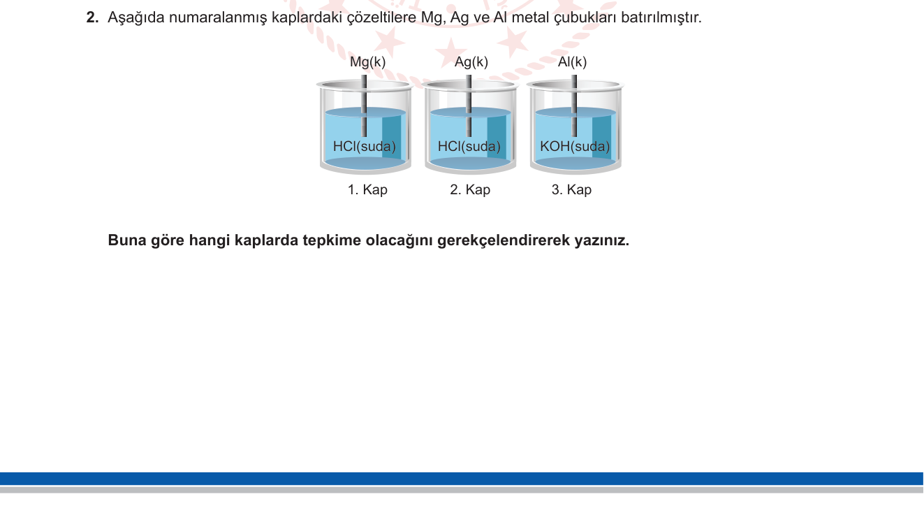 Kimya sorusu 2 — 10. Sınıf Kimya — Metallerin Asit ve Bazlarla Tepkimeleri / Etkinlik Serisi / Amfoter Metaller
