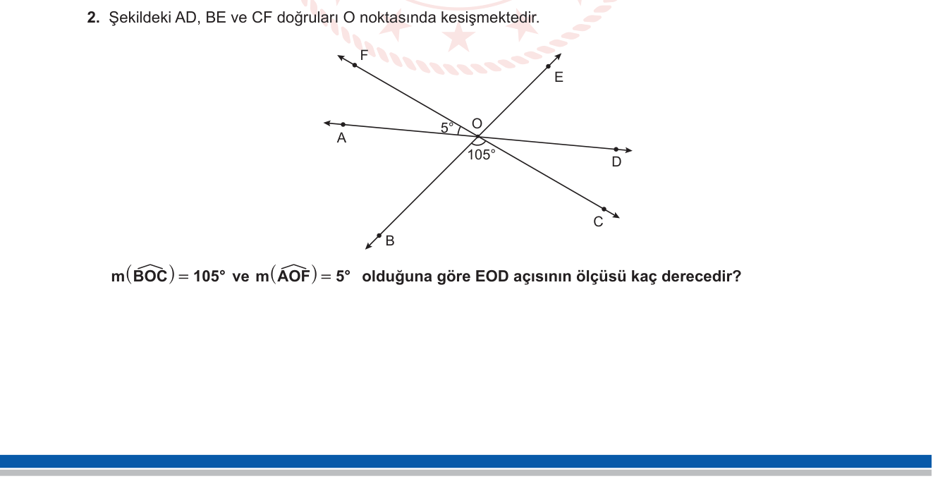 Matematik sorusu 1 — Açılar ve Kesişen Doğrular (6. Sınıf Geometri)