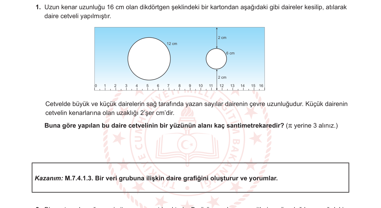 Matematik sorusu 1 — Daire alanı ve çevresi / Bileşik şekillerin alanı (7. Sınıf)