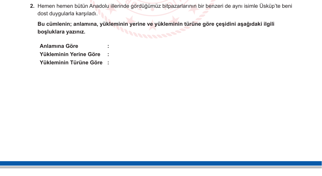 Türk Dili ve Edebiyatı sorusu 1 — Cümle Çeşitleri (Anlamına Göre / Yüklemin Yerine Göre / Yüklemin Türüne Göre) — 10. Sınıf Türk Dili ve Edebiyatı